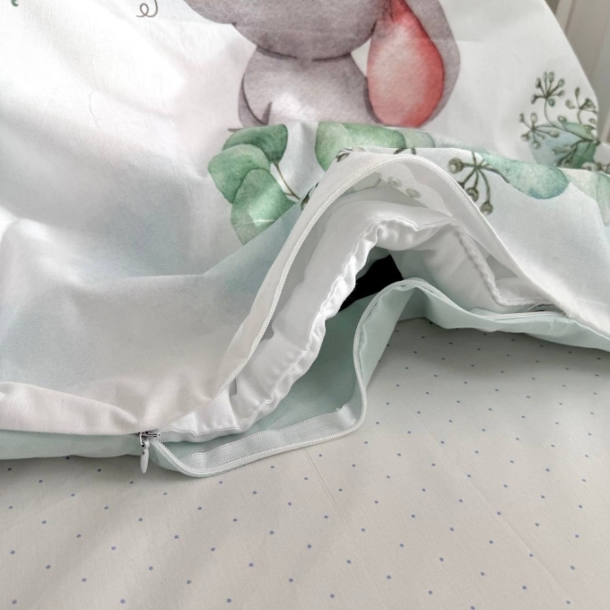 Set lenjerie de schimb pentru patut bebe 3 piese Elefantel vesel